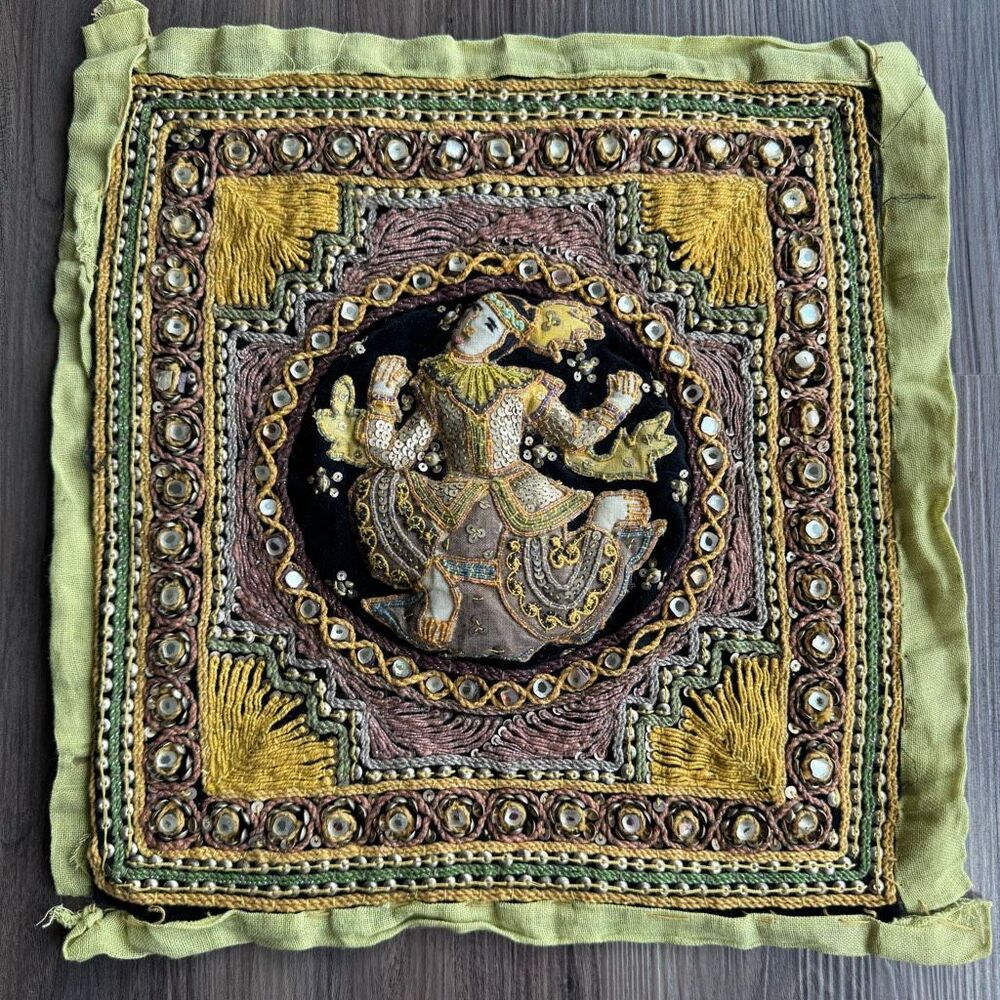 Vintage Thai Burmese Beaded Tapestry Handmade